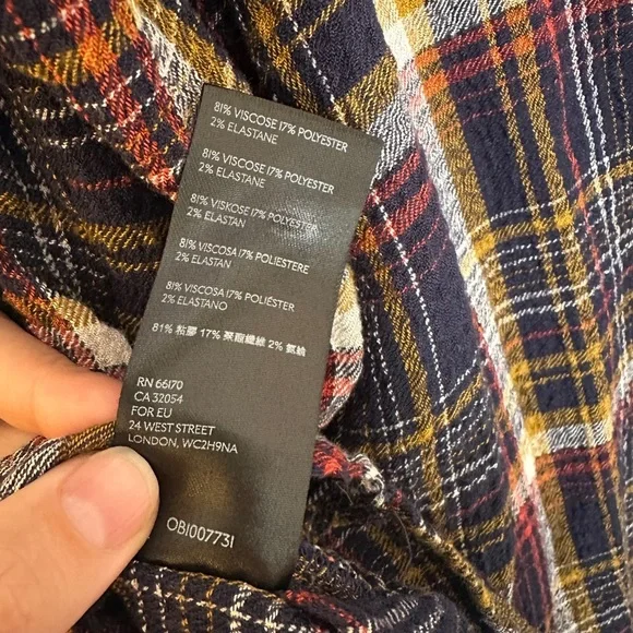 Free People We The Free Hidden Valley Button Down Black Multicolor Plaid Shirt M - Picture 8 of 12